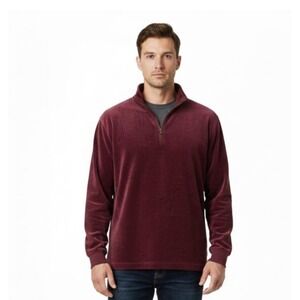 River Trader Mens Burgundy Velvet Quarter Zip Pullover Shirt Size Medium‎